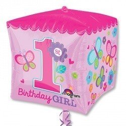 Шар 3D КУБ 1-й День Рожденья девочка