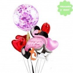 Букет из шаров Фламинго и Конфетти