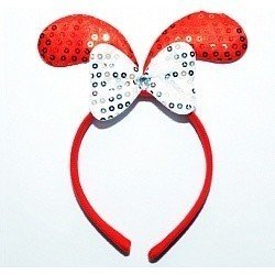 Ободок с ушками Зайка красные ушки с белым бантиком блестящий