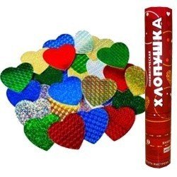 Пневмохлопушка 30 см Металлизированные сердца