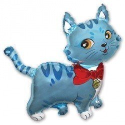 Шар ФИГУРА Кошечка с бантом голубая