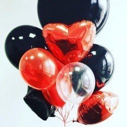 Букет из шаров черно-красный с сердцами