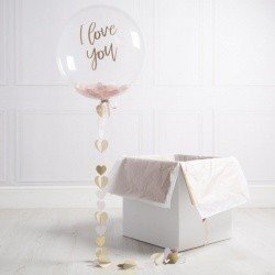 Коробка с шарами «Я тебя люблю» золотой