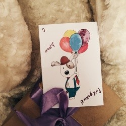 Открытка «Пес с шарами»
