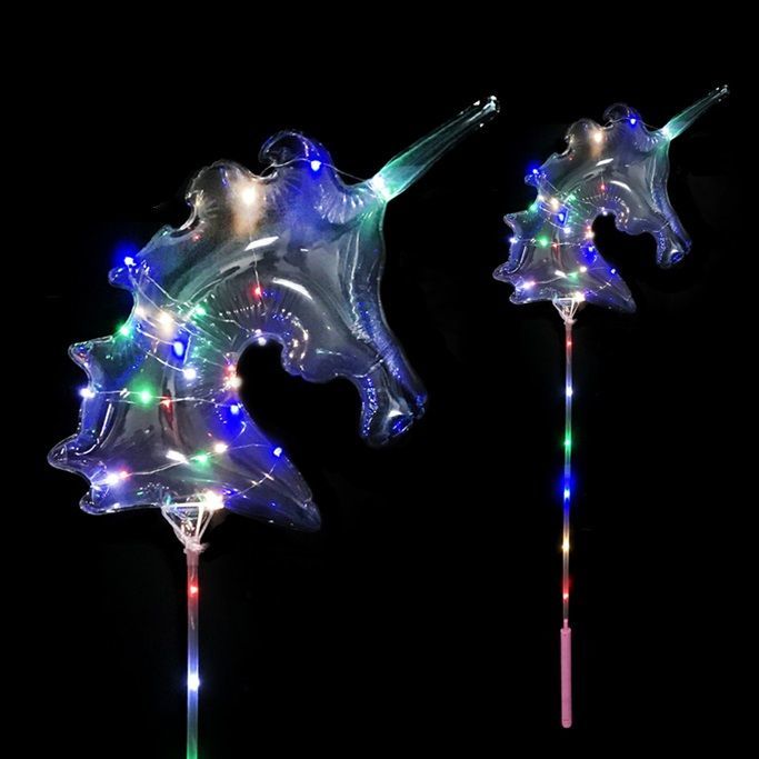 Светящиеся Шары Bubble (Баблс-Бобо) Единорог со светящей лентой на палочке