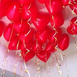 Шарики под потолок Сердца Средние красные 50 шт