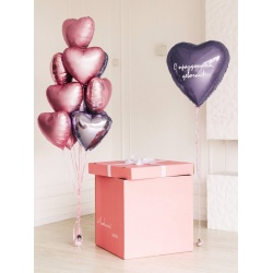 Коробка с воздушными шарами «Яркие сердца»