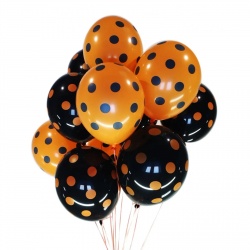 Облако шаров черно-оранжевые горошек 25 шт