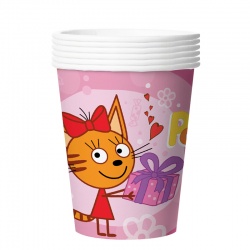 Стаканы 250 мл Три Кота, С Днем Рождения!, Розовый, 6 шт.