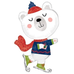 Шар фигура Мишка белый на коньках