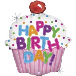 Шар Фигура Капкейк на День Рождения Розовый Голография